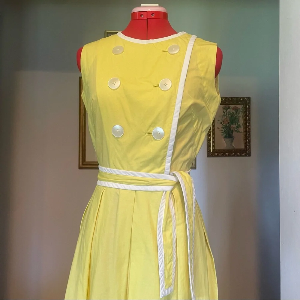 VTG 1950s Yellow Fit & Flare Day Dress / Full Skirt & Wrap Top - Picture 3 of 16